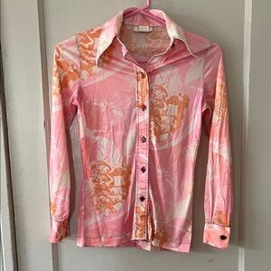 Vintage Pink and Orange Button-Up Shirt